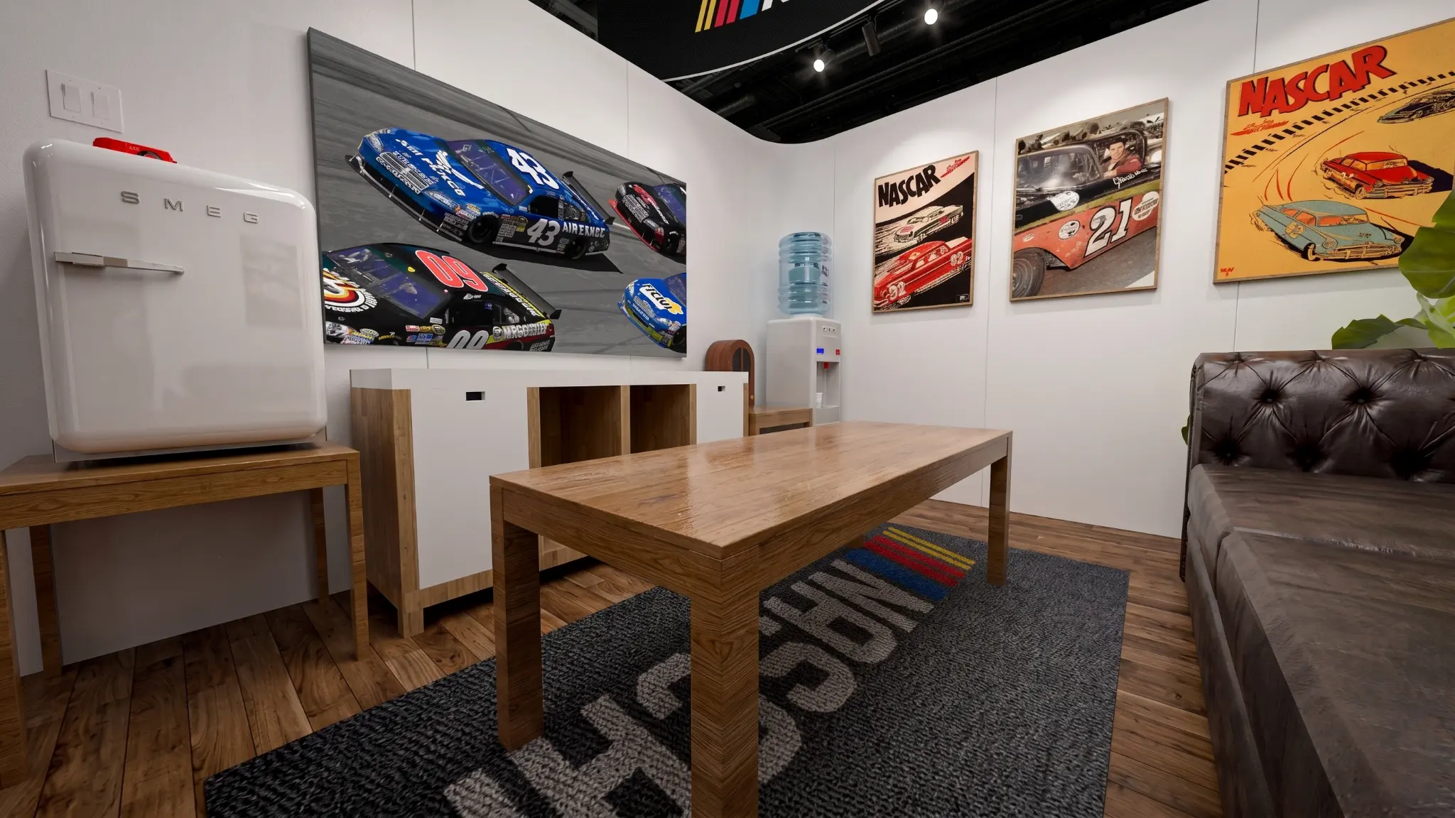 NASCAR — Interior Lounge: Vintage Art Wall & SMEG Fridge